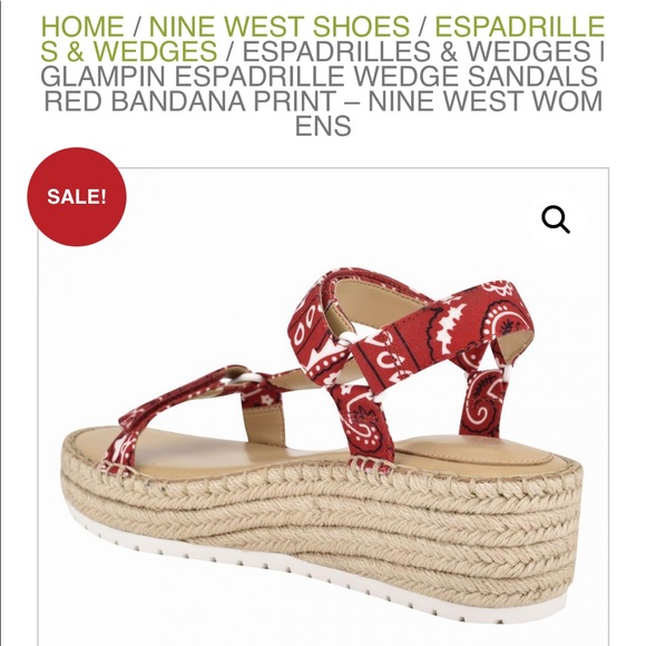 NWOT Nine West Glampin Espadrille Wedge Sandals Red Bandana Print Size 10 - Picture 3 of 10